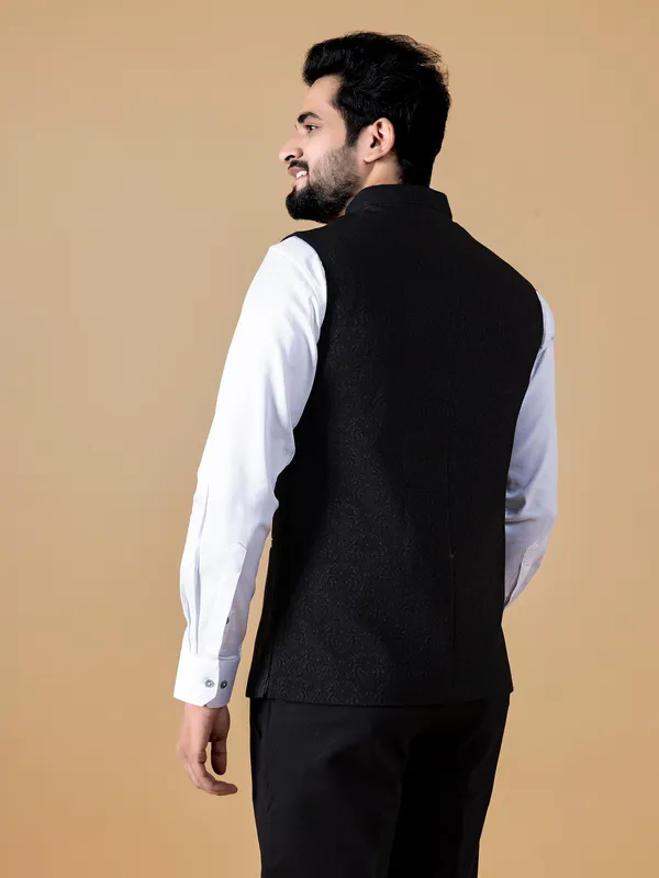 Terry rayon black texture waistcoat