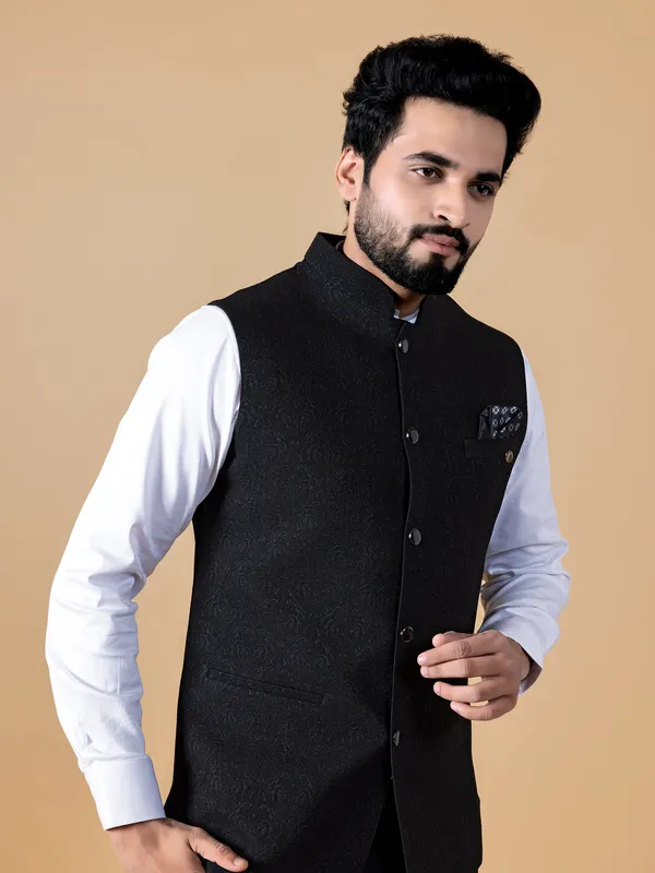 Terry rayon black texture waistcoat