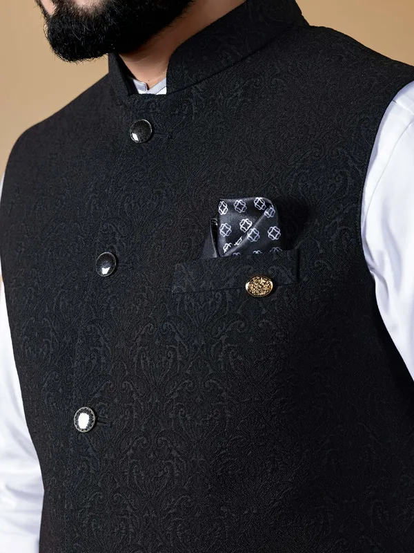 Terry rayon black texture waistcoat