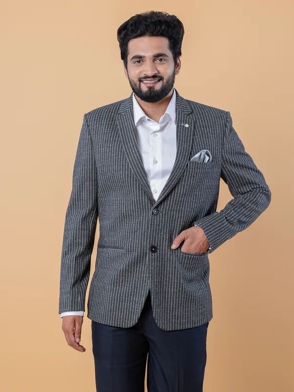 Terry rayon black textured blazer
