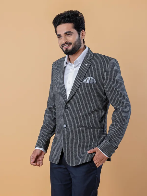 Terry rayon black textured blazer