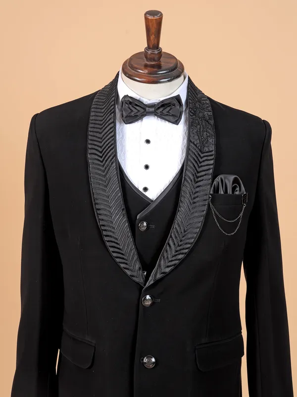 Terry rayon coat suit for men in solid black