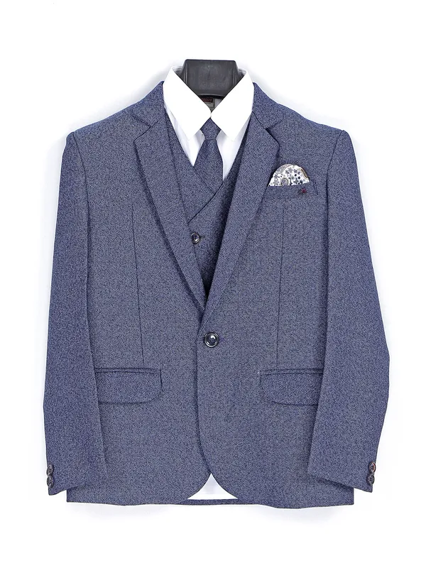 Terry rayon dark blue textured coat suit