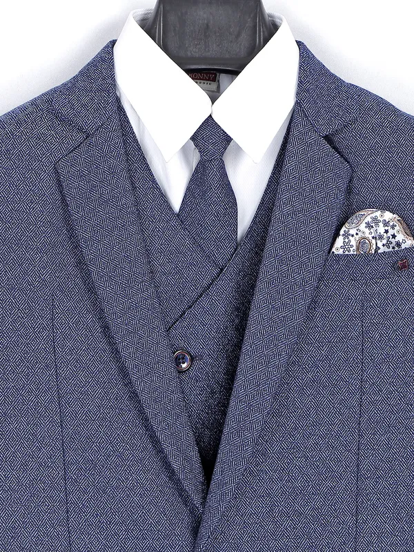 Terry rayon dark blue textured coat suit