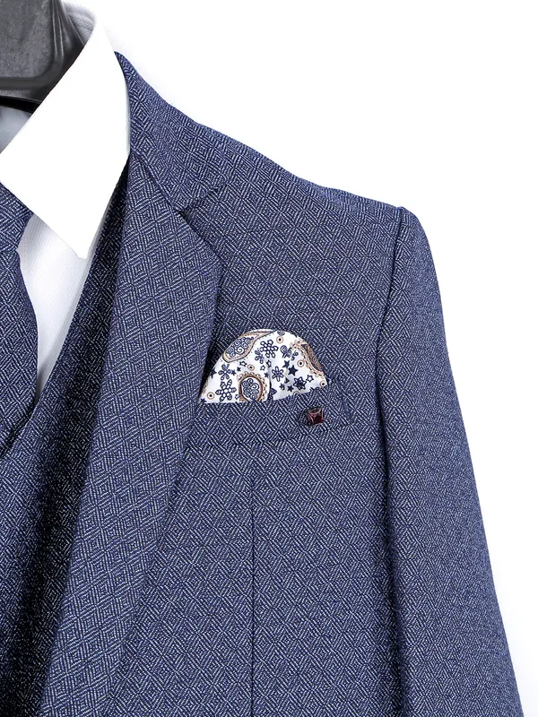 Terry rayon dark blue textured coat suit