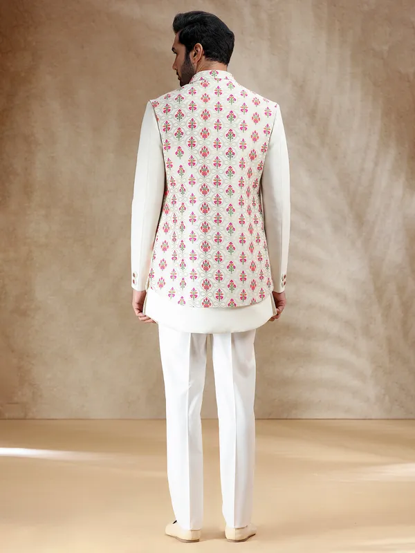 Terry rayon indowestern set in ivory cream