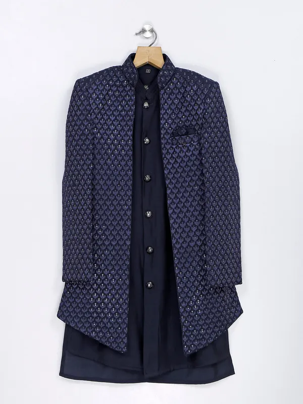Terry rayon navy reception wear indowestern