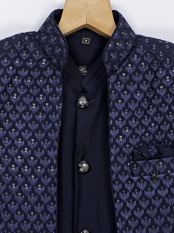 Terry rayon navy reception wear indowestern