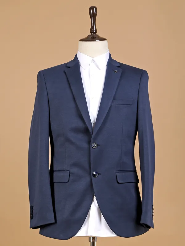 Terry rayon navy solid men blazer