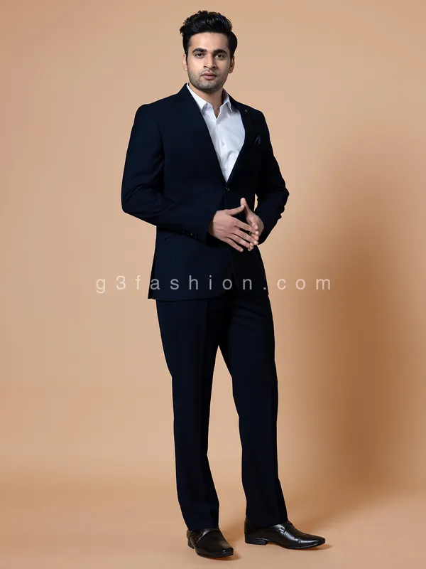 Terry rayon navy solid reception look coat suit