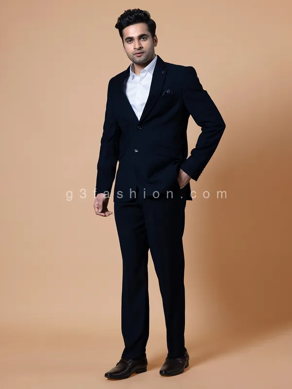 Terry rayon navy solid reception look coat suit