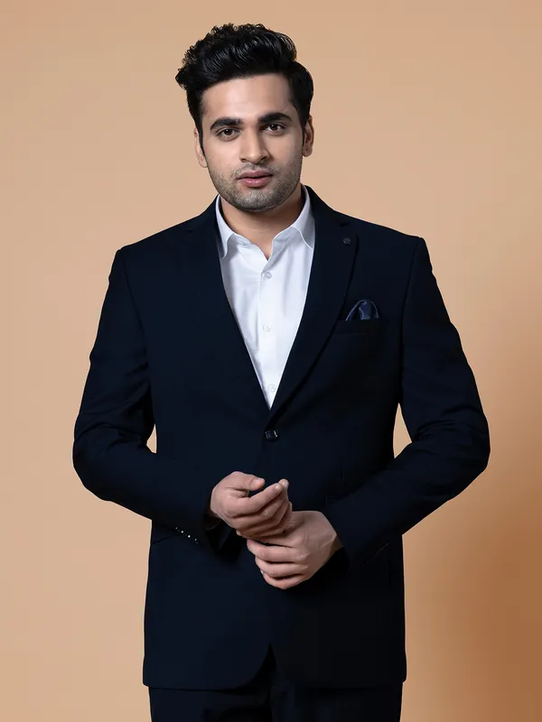 Terry rayon navy solid reception look coat suit