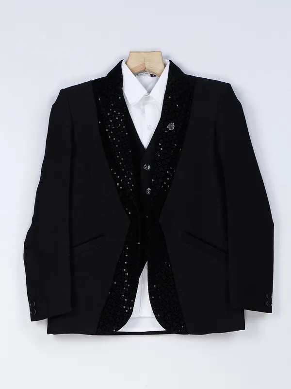 Terry rayon party look coat suit in black