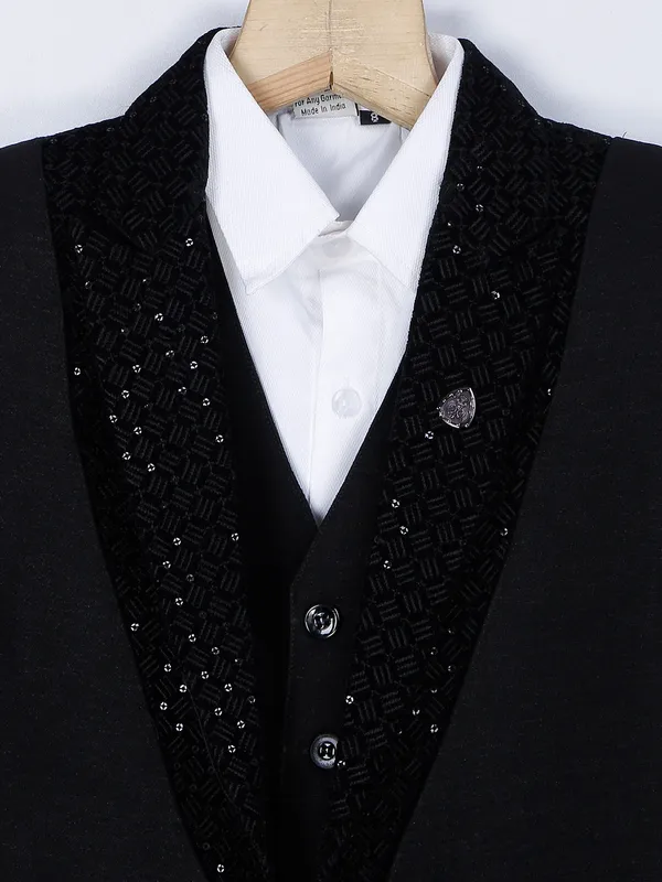 Terry rayon party look coat suit in black