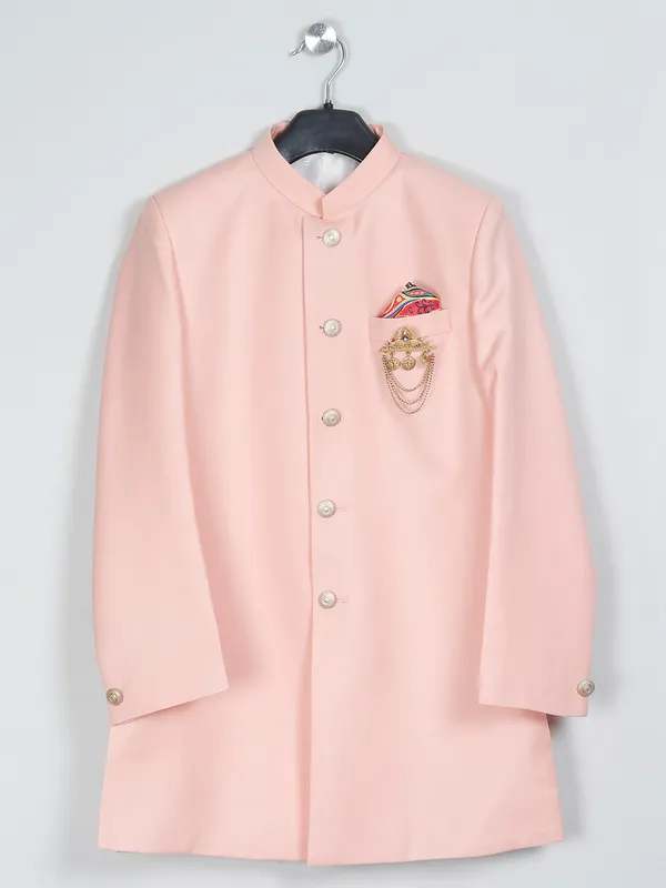 Terry rayon peach festive wear indowestern sherwani