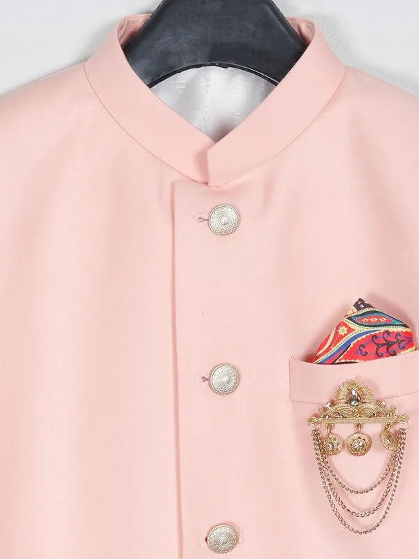 Terry rayon peach festive wear indowestern sherwani