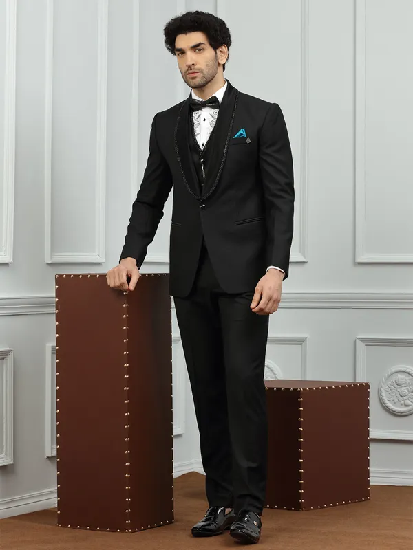 Terry rayon plain black color coat suit for party
