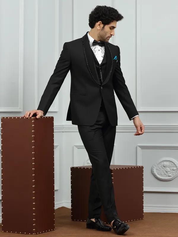 Terry rayon plain black color coat suit for party