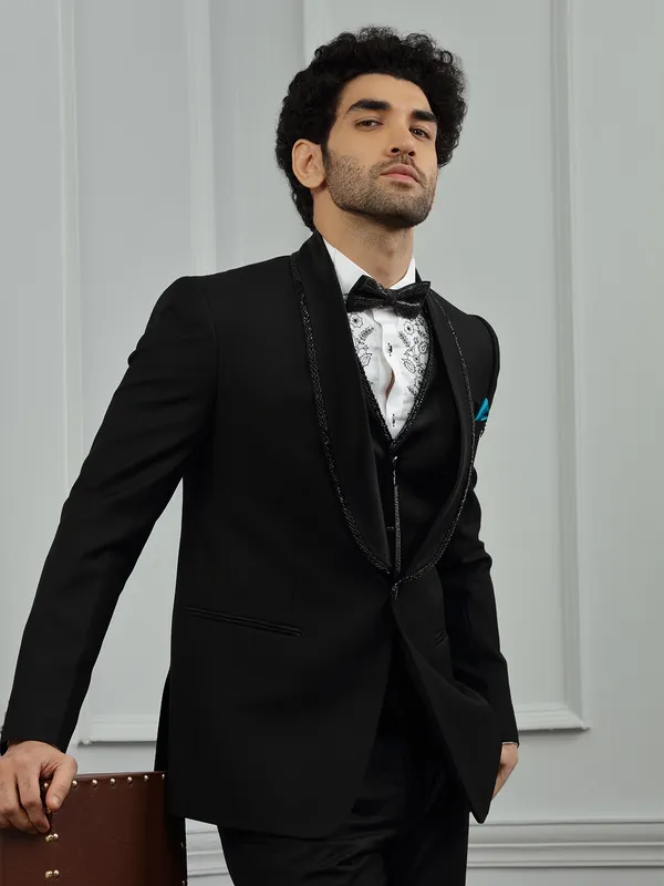 Terry rayon plain black color coat suit for party