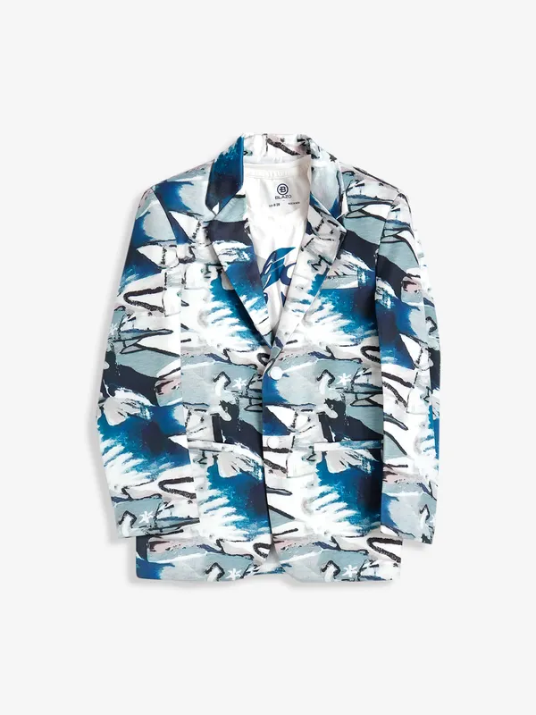 Terry rayon printed blazer in blue