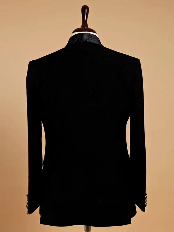 Terry rayon reception wear black coat suit in textured