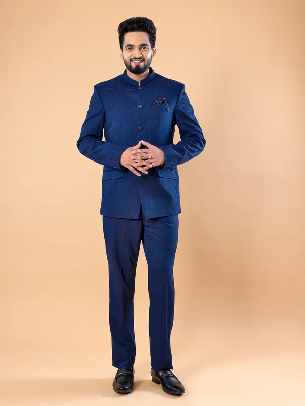 Terry rayon royal blue jodhpuri suit