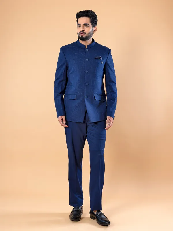 Terry rayon royal blue jodhpuri suit
