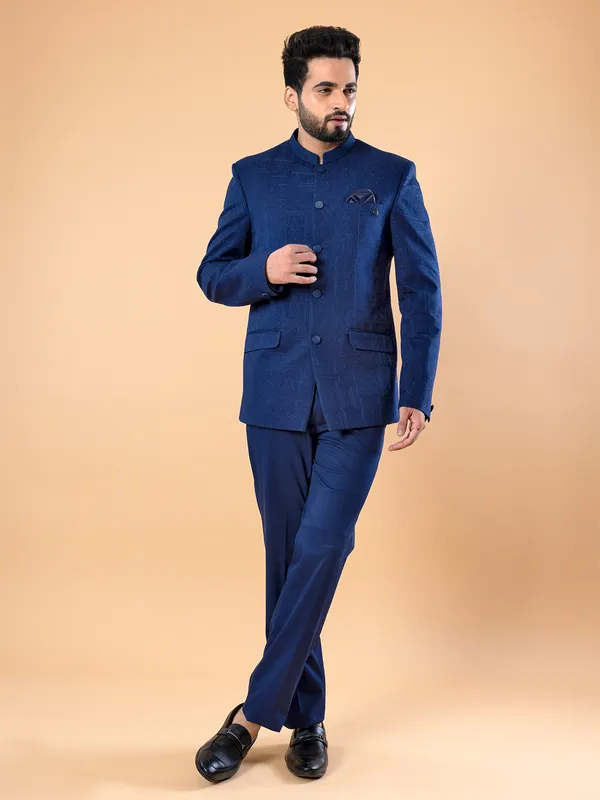Terry rayon royal blue jodhpuri suit