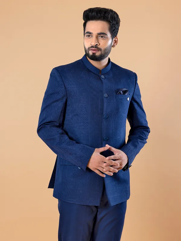 Terry rayon royal blue jodhpuri suit