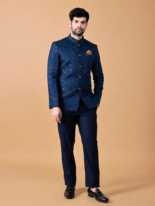 Terry rayon royal blue texture jodhpuri suit