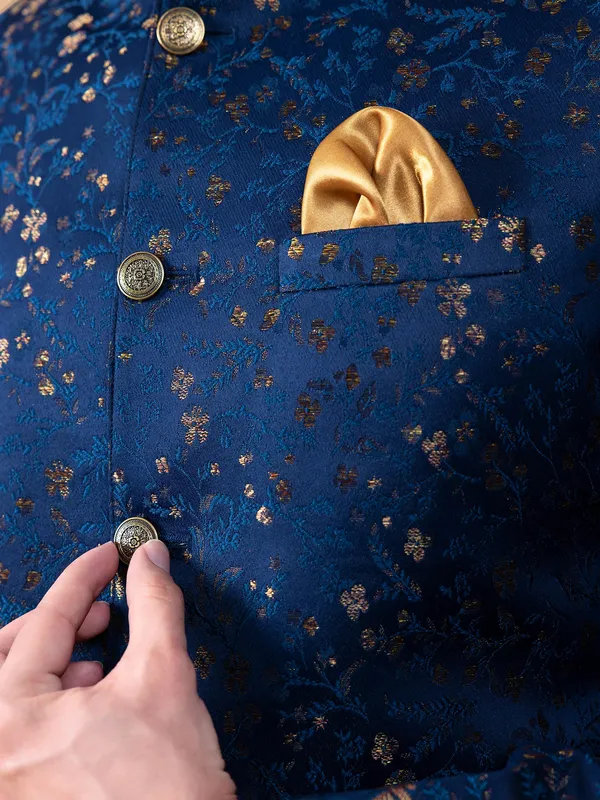 Terry rayon royal blue texture jodhpuri suit