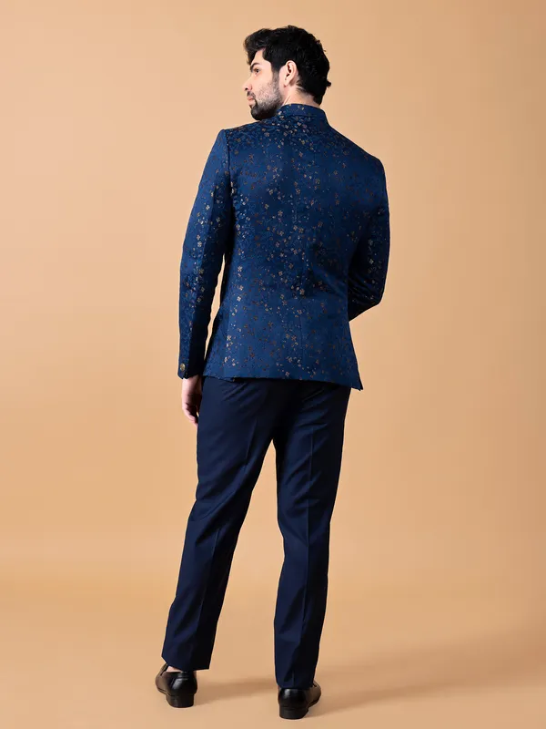Terry rayon royal blue texture jodhpuri suit