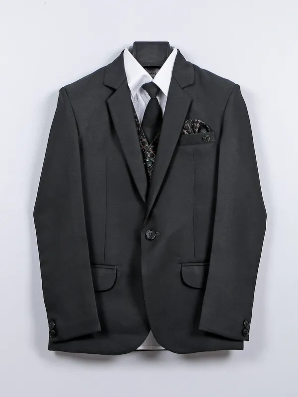 Terry rayon solid coat suit in black