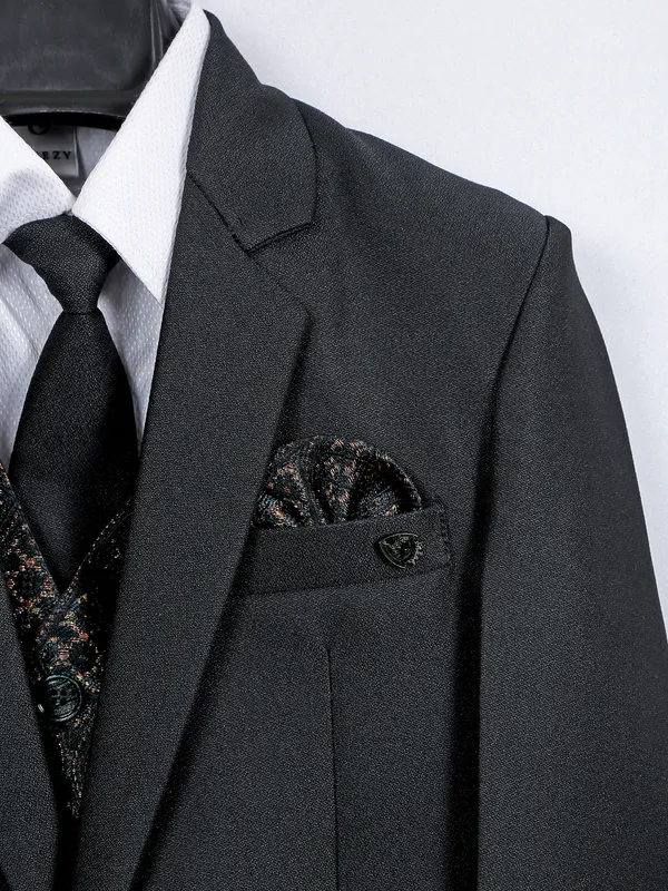 Terry rayon solid coat suit in black