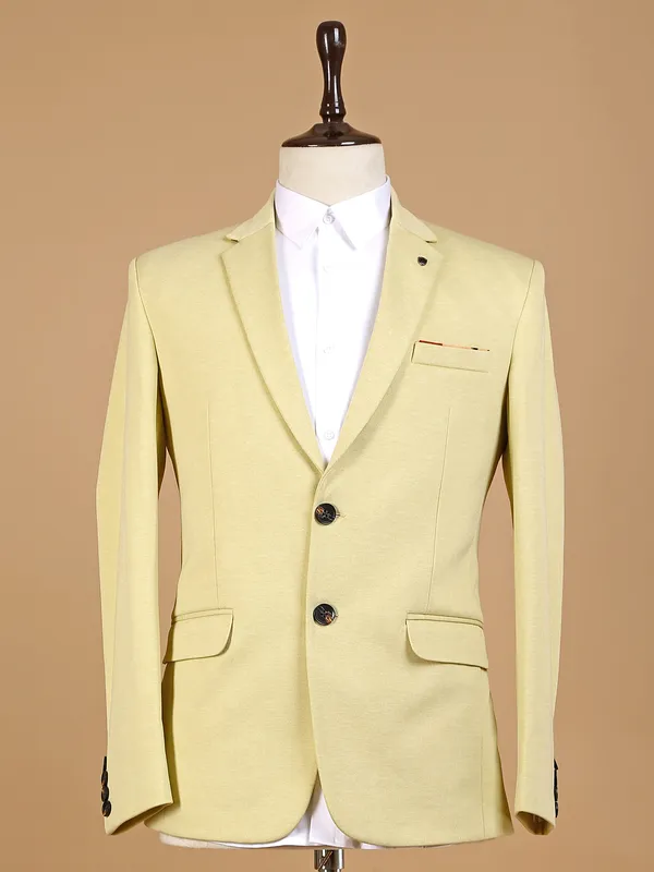 Terry rayon textured light yellow blazer
