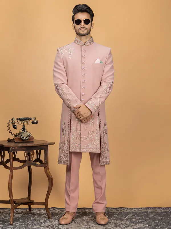 Terry rayon wedding look indowestern in pink