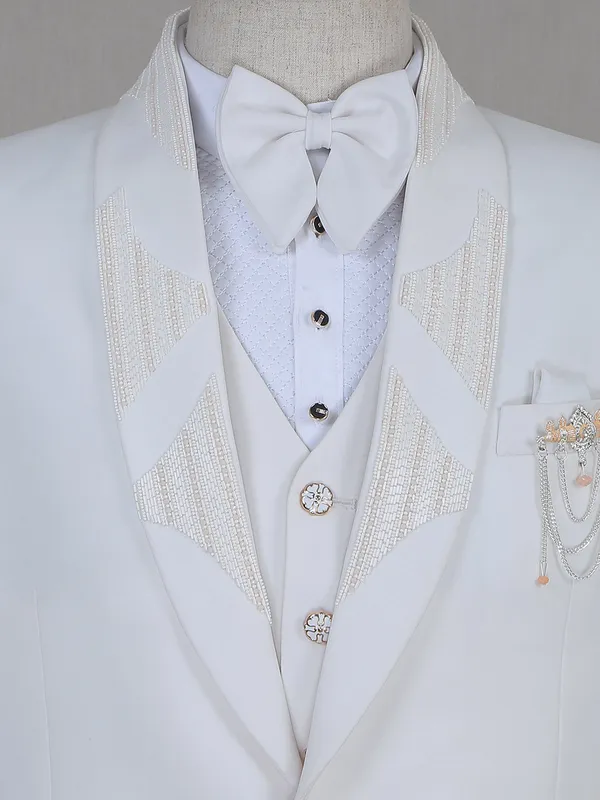 Terry rayon white coat suit