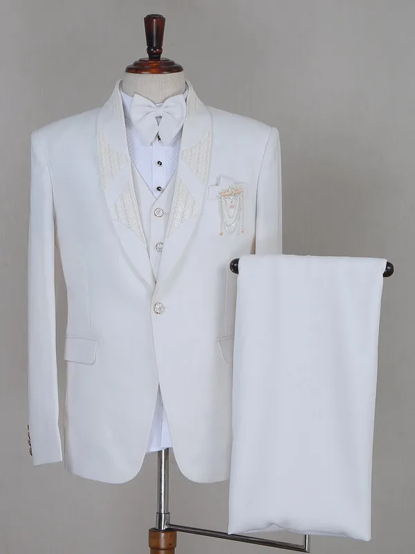 Terry rayon white coat suit