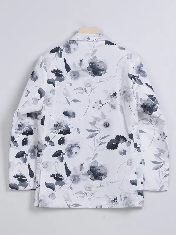 Terry rayon white printed blazer