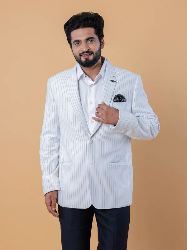 Terry rayon white stripe blazer