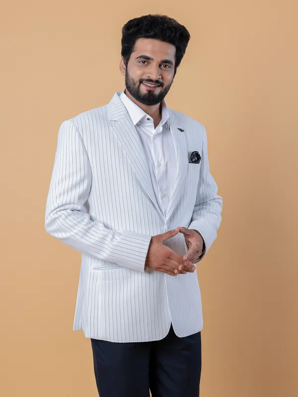 Terry rayon white stripe blazer