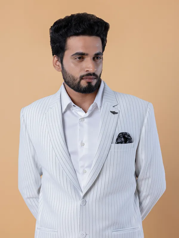 Terry rayon white stripe blazer