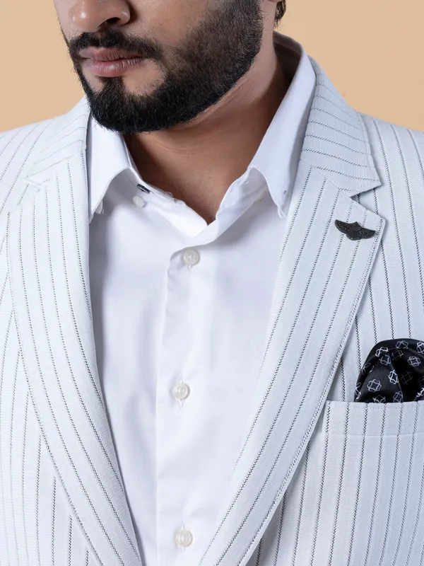 Terry rayon white stripe blazer