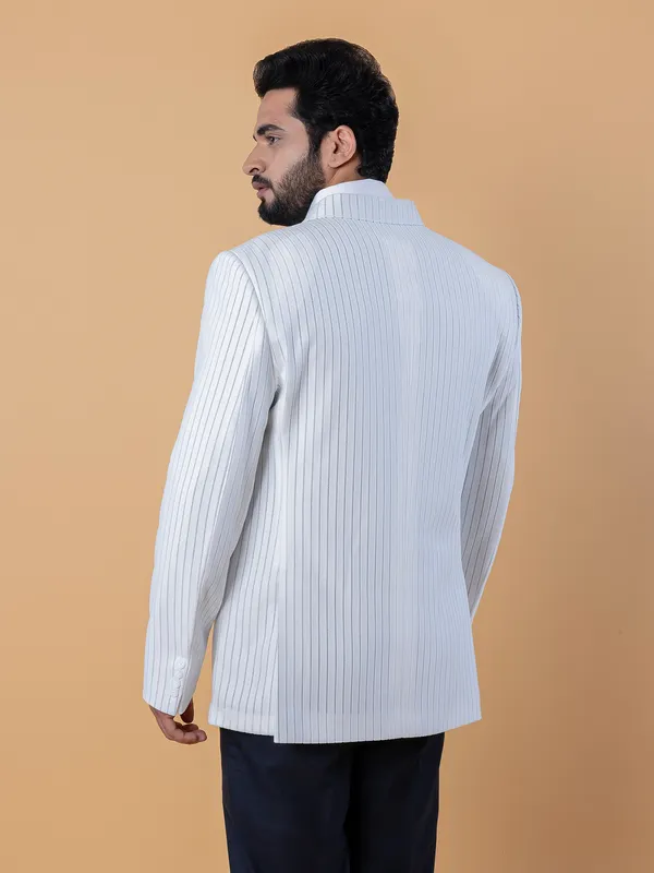 Terry rayon white stripe blazer