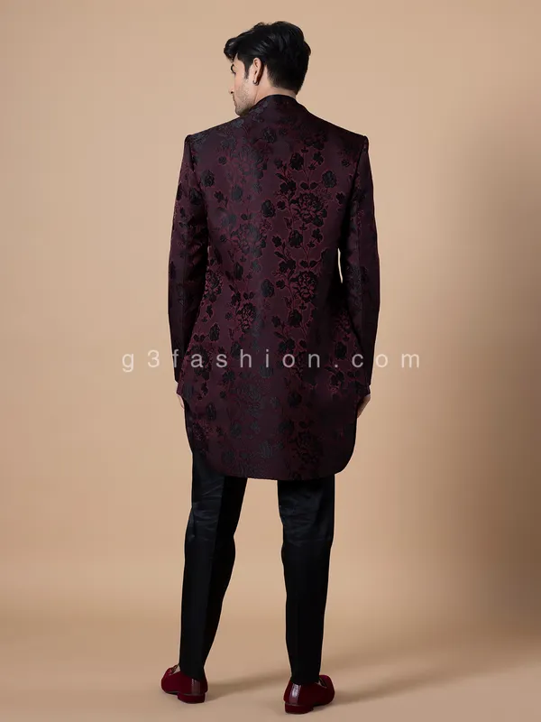 Silk wine indowestern with embroidery