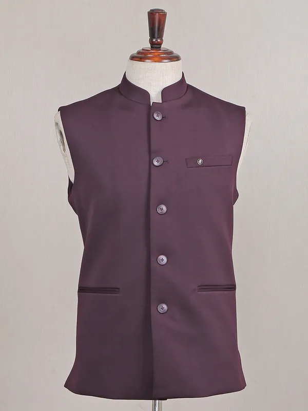 Terry rayon wine waistcoat for wedding
