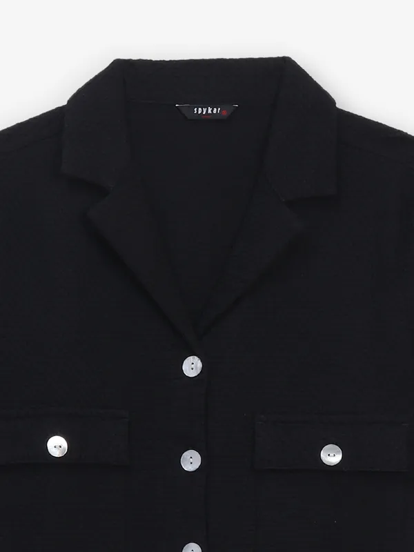 Textured black cotton crop shirt
