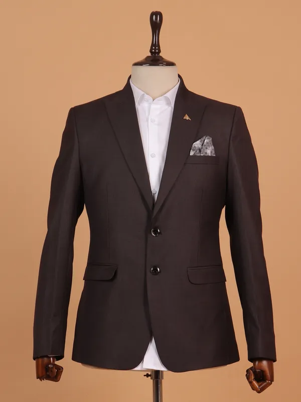 Textured brown cotton coat suit for men