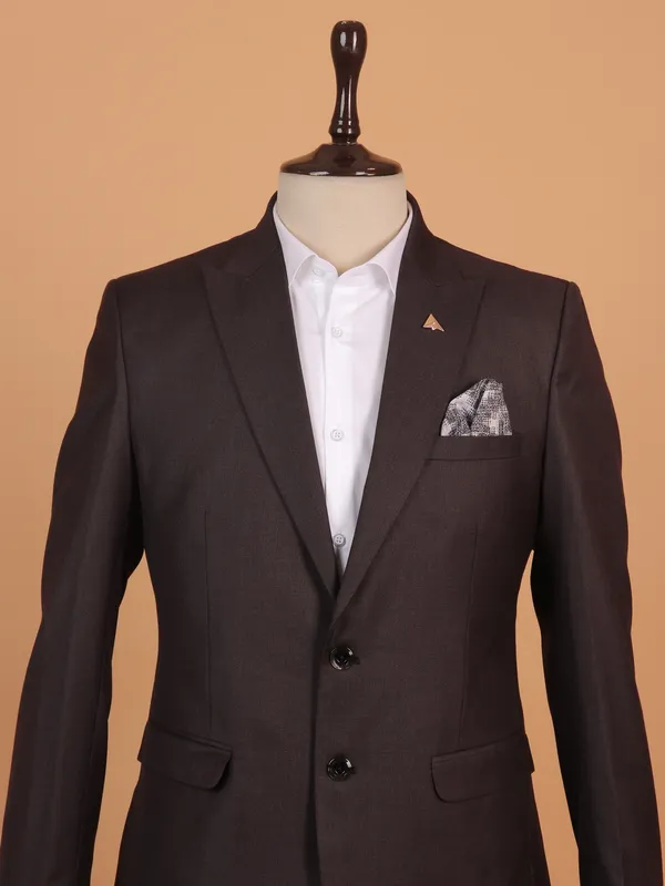 Textured brown cotton coat suit for men