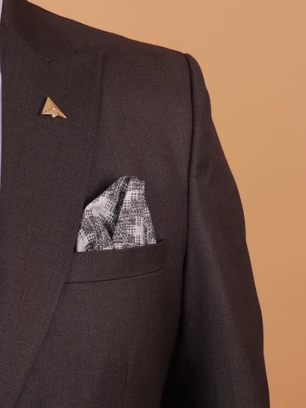 Textured brown cotton coat suit for men